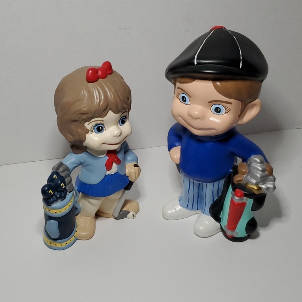Girl and Boy Ceramic Golfer Figurines